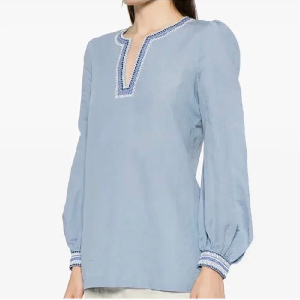 Emporio Sirenuse Positano Vera Embroidered Blouse In Blue NWOT Sz US 8/ IT 44 - Picture 2 of 16